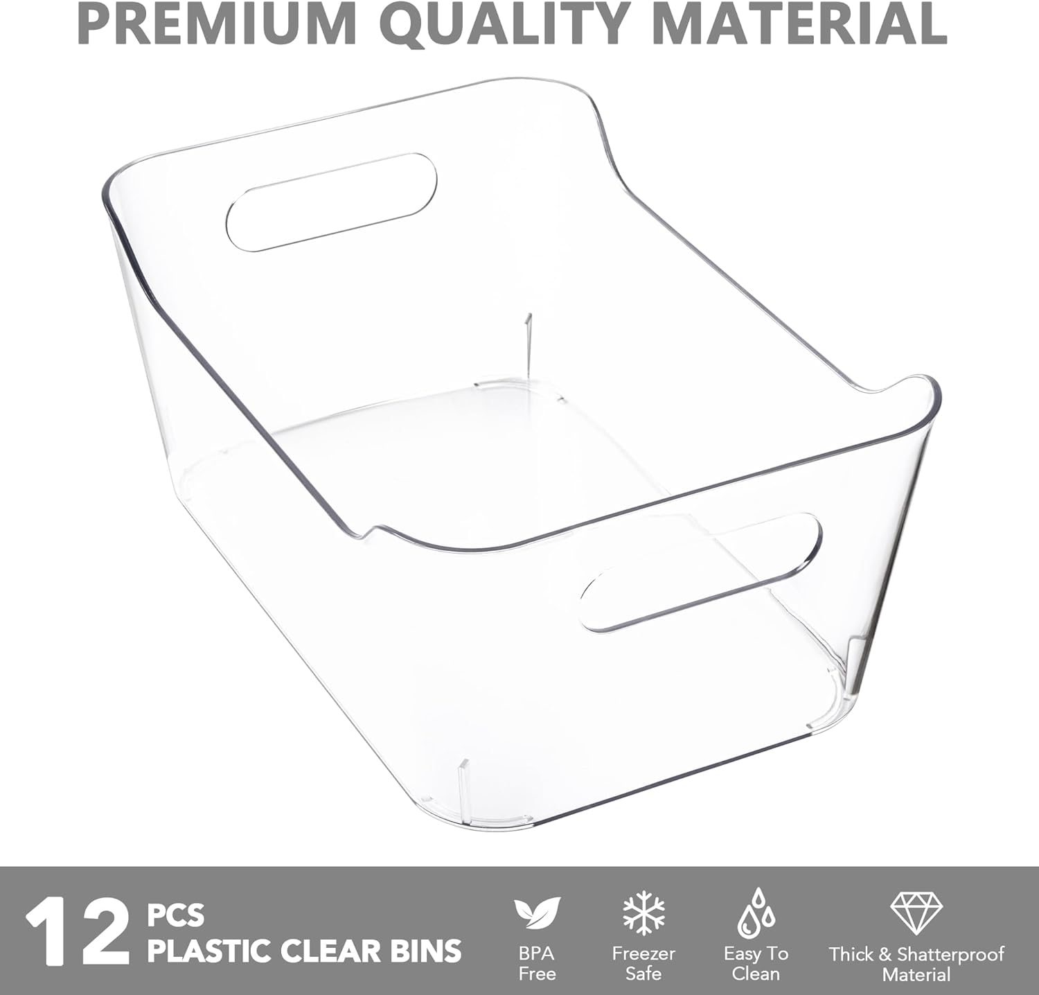 Tiawudi 12 Pack Plastic Storage Bins, Multi-Use Organizer Bins, Pantry Organizer, Clear Storage Containers for Home, Kitchen, Office, Cabinet, Shelf and Fridge Organization